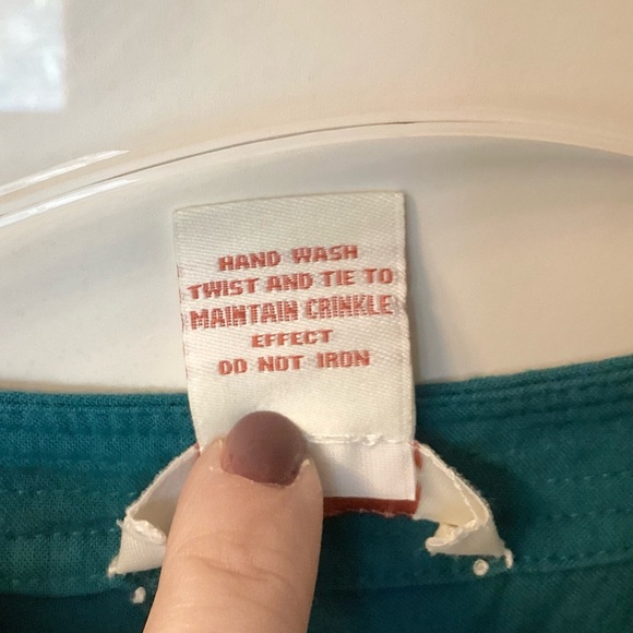 Sundance Long Sleeve Pintuck Crinkle Henley Blouse - Teal - M - Picture 7 of 7